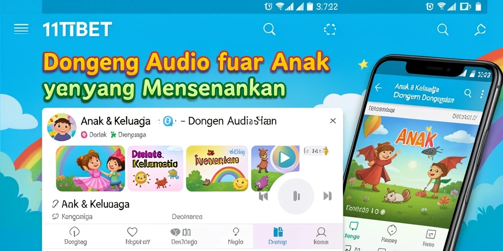 Tampilan antarmuka aplikasi 11TBET dengan pilihan cerita audio.