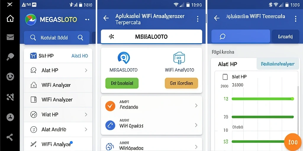 Tampilan antarmuka MEGASLOTO yang menampilkan analisis WiFi yang mendalam.