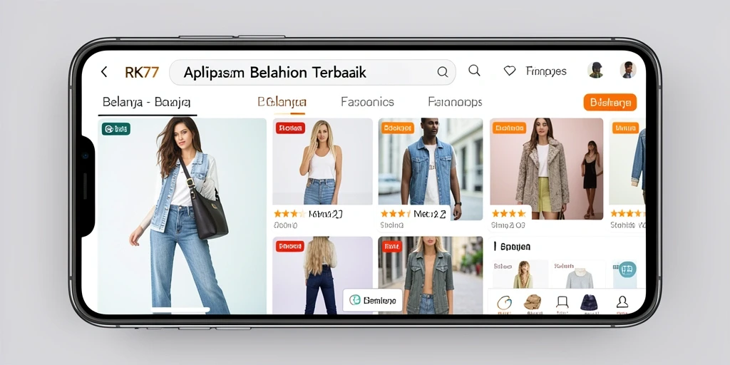 Antarmuka RK77 yang menarik untuk berbelanja fashion.