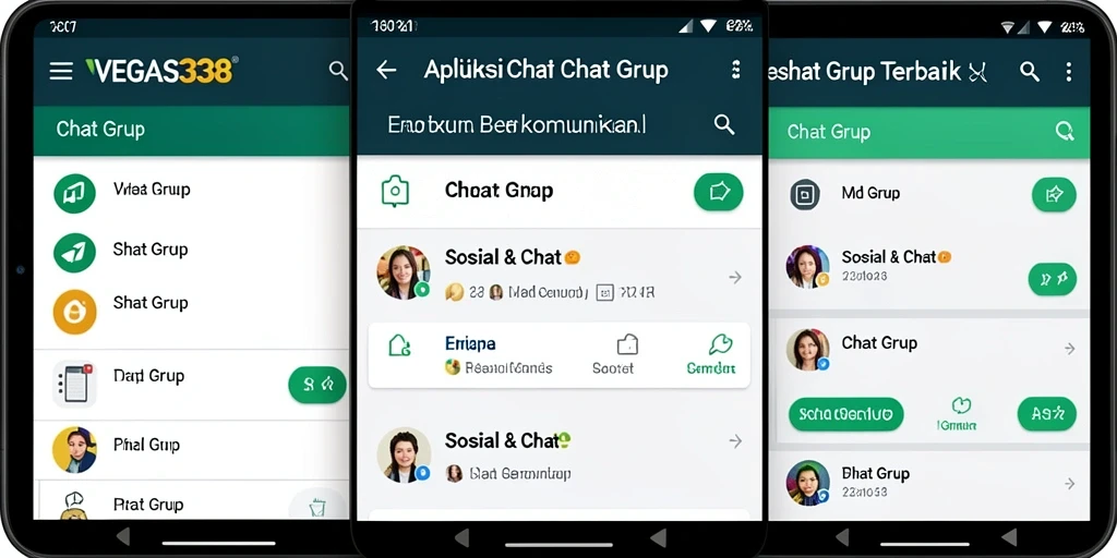 Screenshot antarmuka aplikasi VEGAS338 untuk chatting grup.