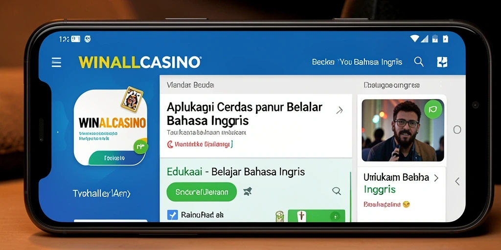 Tampilan antarmuka interaktif WINALLCASINO untuk belajar bahasa Inggris.